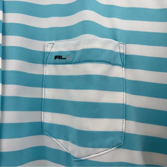 RLX Ralph Lauren Performance Striped Polo Blue White Lightweight Size Large - Picture 9 of 13